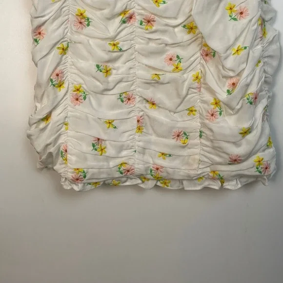 For Love & Lemons Celia Floral Embroidered Shirred Lace-Up Mini Dress XS - Picture 3 of 14